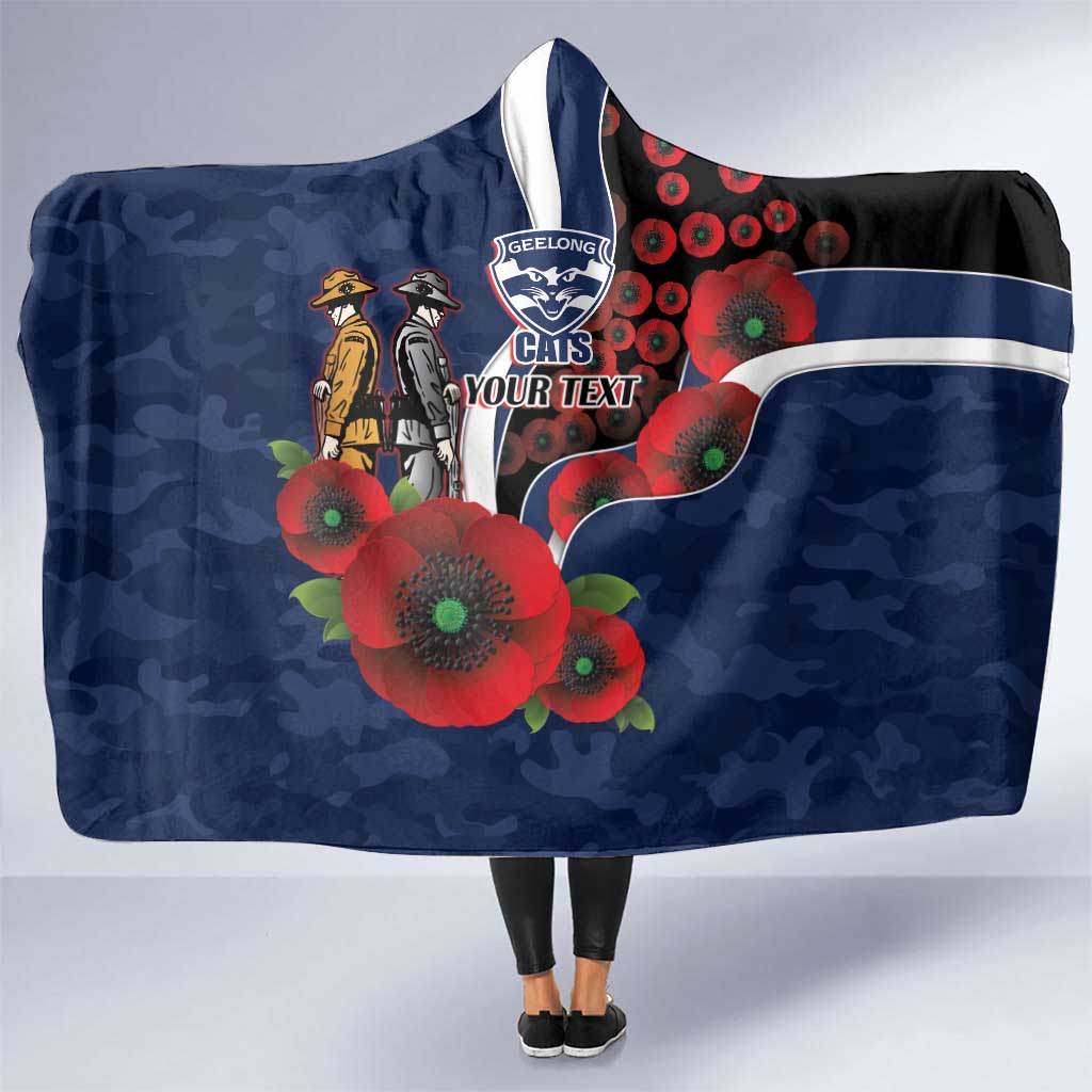 Geelong Cats ANZAC Personalised Hooded Blanket Lest We Forget Poppy Camo