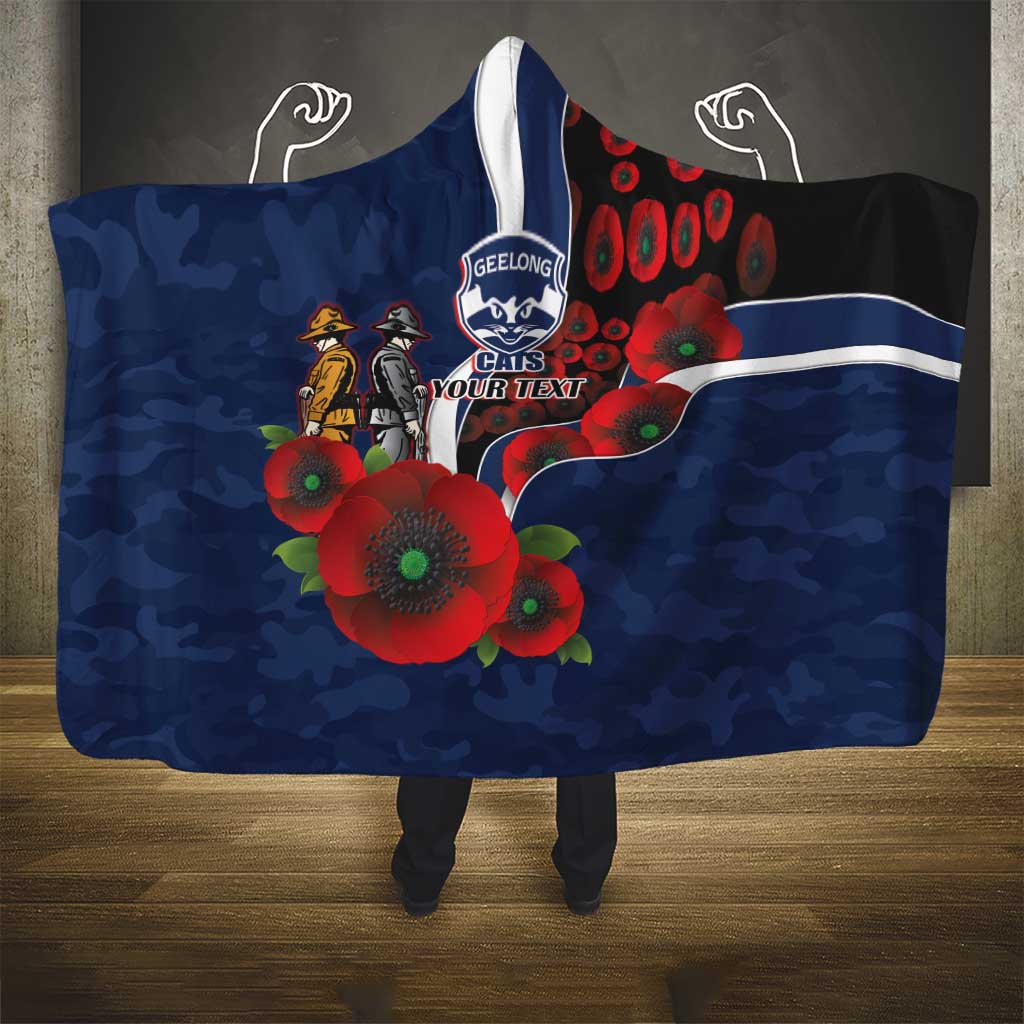 Geelong Cats ANZAC Personalised Hooded Blanket Lest We Forget Poppy Camo