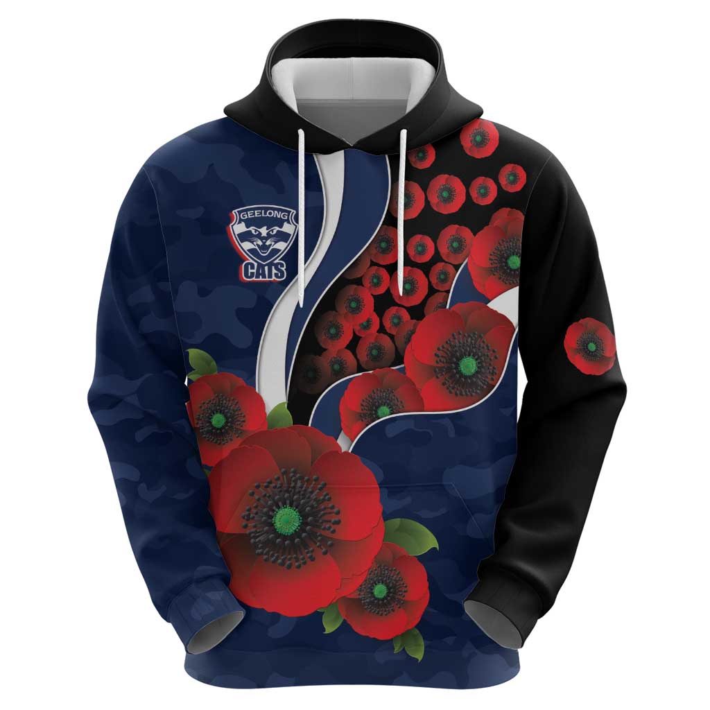 Geelong Cats ANZAC Personalised Hoodie Lest We Forget Poppy Camo
