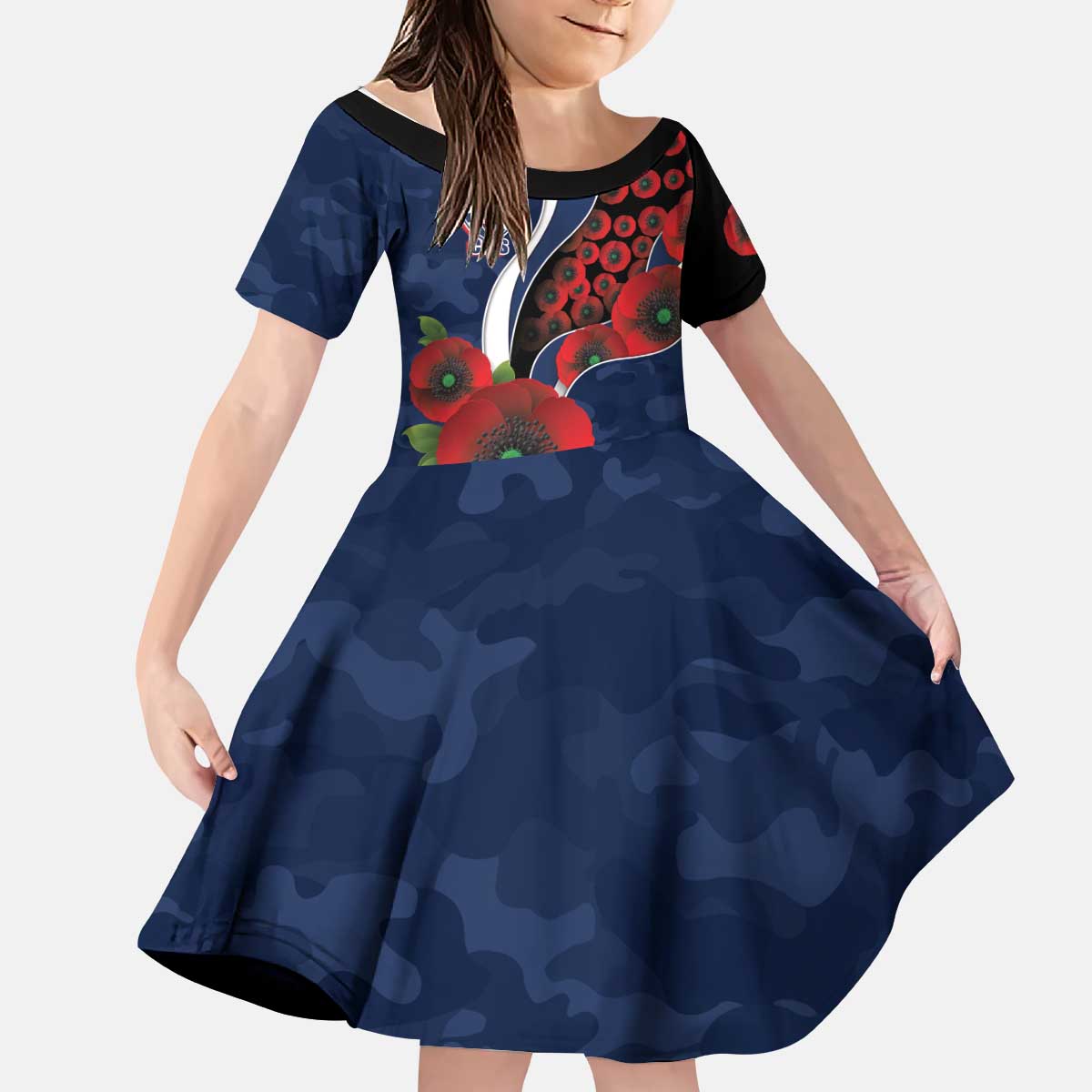 Geelong Cats ANZAC Personalised Kid Short Sleeve Dress Lest We Forget Poppy Camo