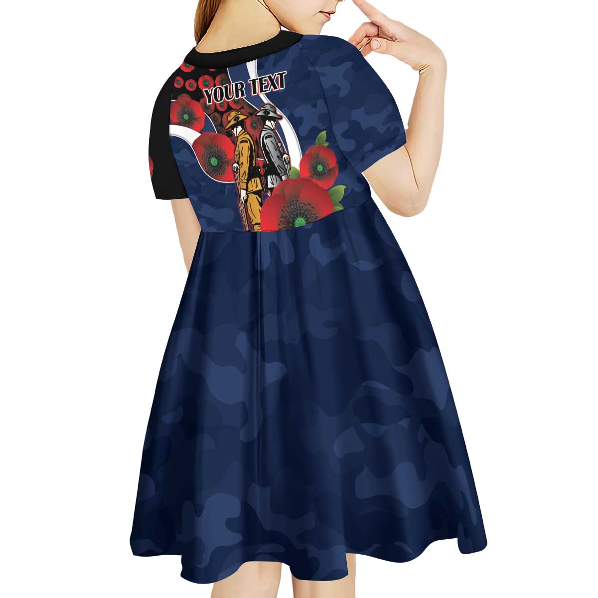 Geelong Cats ANZAC Personalised Kid Short Sleeve Dress Lest We Forget Poppy Camo
