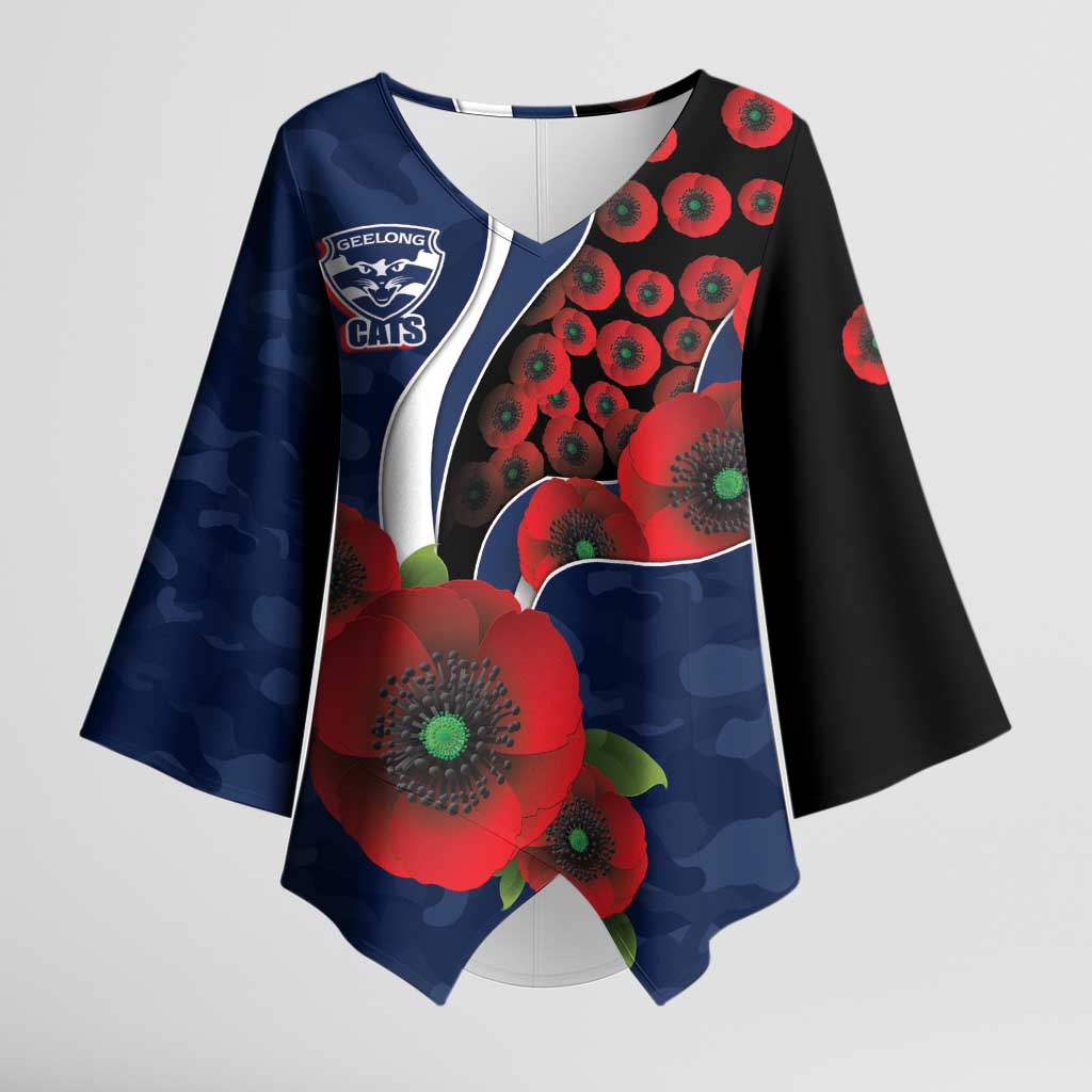Geelong Cats ANZAC Personalised Kimono Sleeve Blouse Lest We Forget Poppy Camo