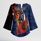Geelong Cats ANZAC Personalised Kimono Sleeve Blouse Lest We Forget Poppy Camo