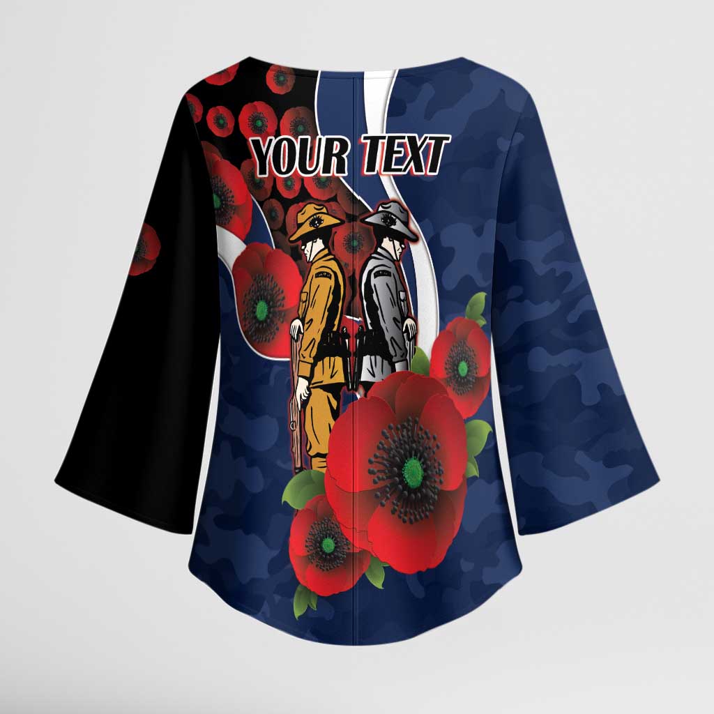 Geelong Cats ANZAC Personalised Kimono Sleeve Blouse Lest We Forget Poppy Camo