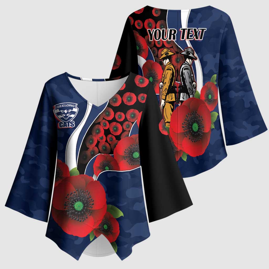 Geelong Cats ANZAC Personalised Kimono Sleeve Blouse Lest We Forget Poppy Camo