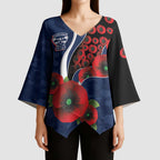 Geelong Cats ANZAC Personalised Kimono Sleeve Blouse Lest We Forget Poppy Camo