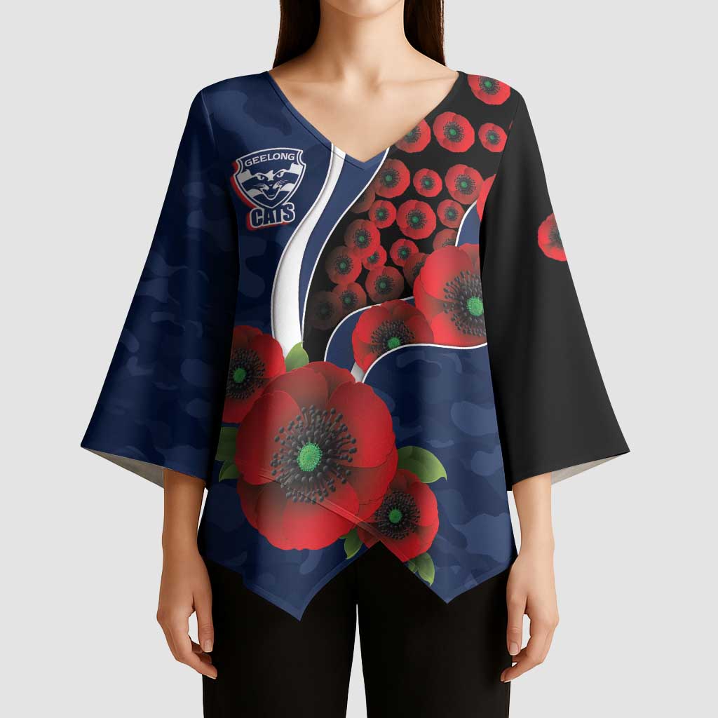 Geelong Cats ANZAC Personalised Kimono Sleeve Blouse Lest We Forget Poppy Camo