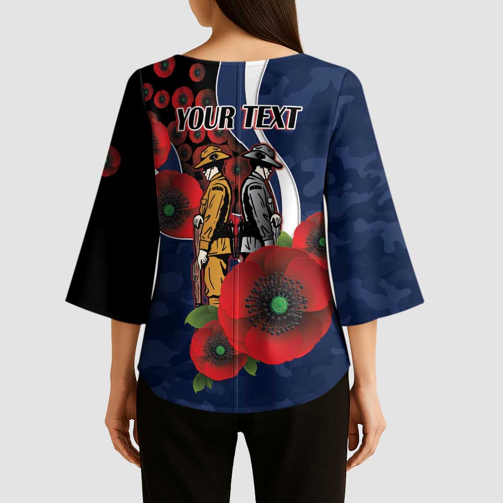 Geelong Cats ANZAC Personalised Kimono Sleeve Blouse Lest We Forget Poppy Camo