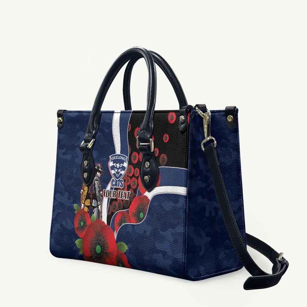 Geelong Cats ANZAC Personalised Leather Bag Lest We Forget Poppy Camo