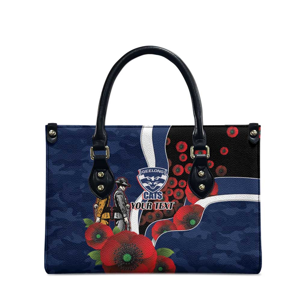 Geelong Cats ANZAC Personalised Leather Bag Lest We Forget Poppy Camo