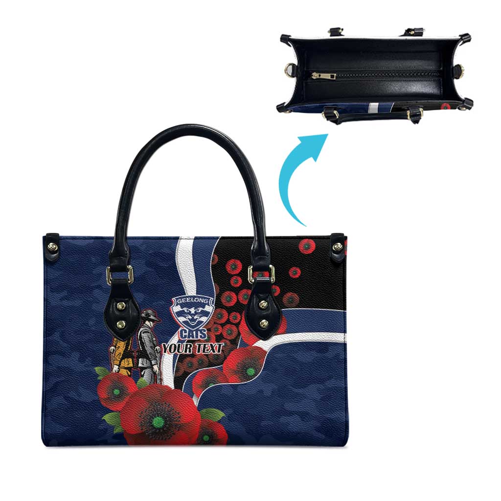 Geelong Cats ANZAC Personalised Leather Bag Lest We Forget Poppy Camo