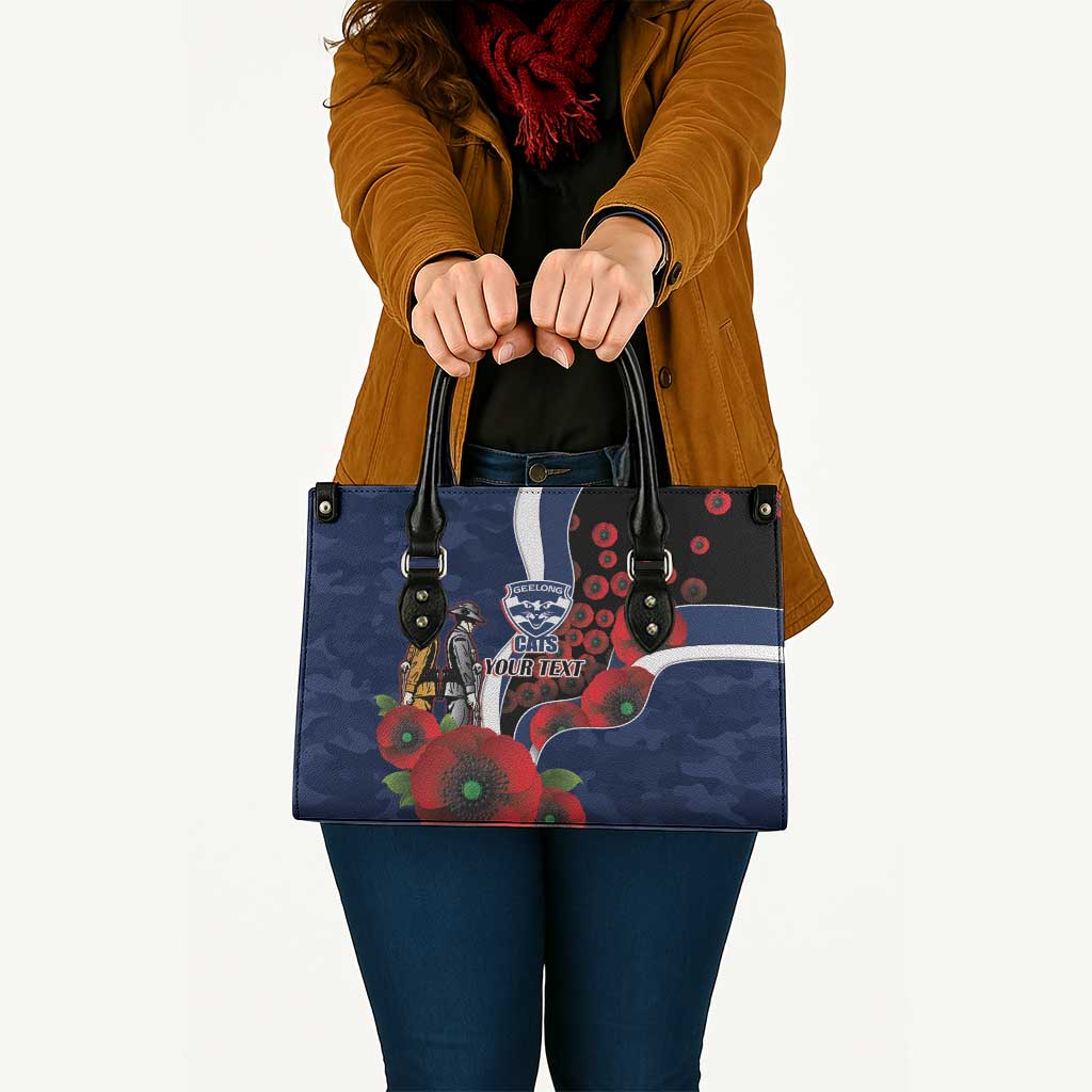 Geelong Cats ANZAC Personalised Leather Bag Lest We Forget Poppy Camo
