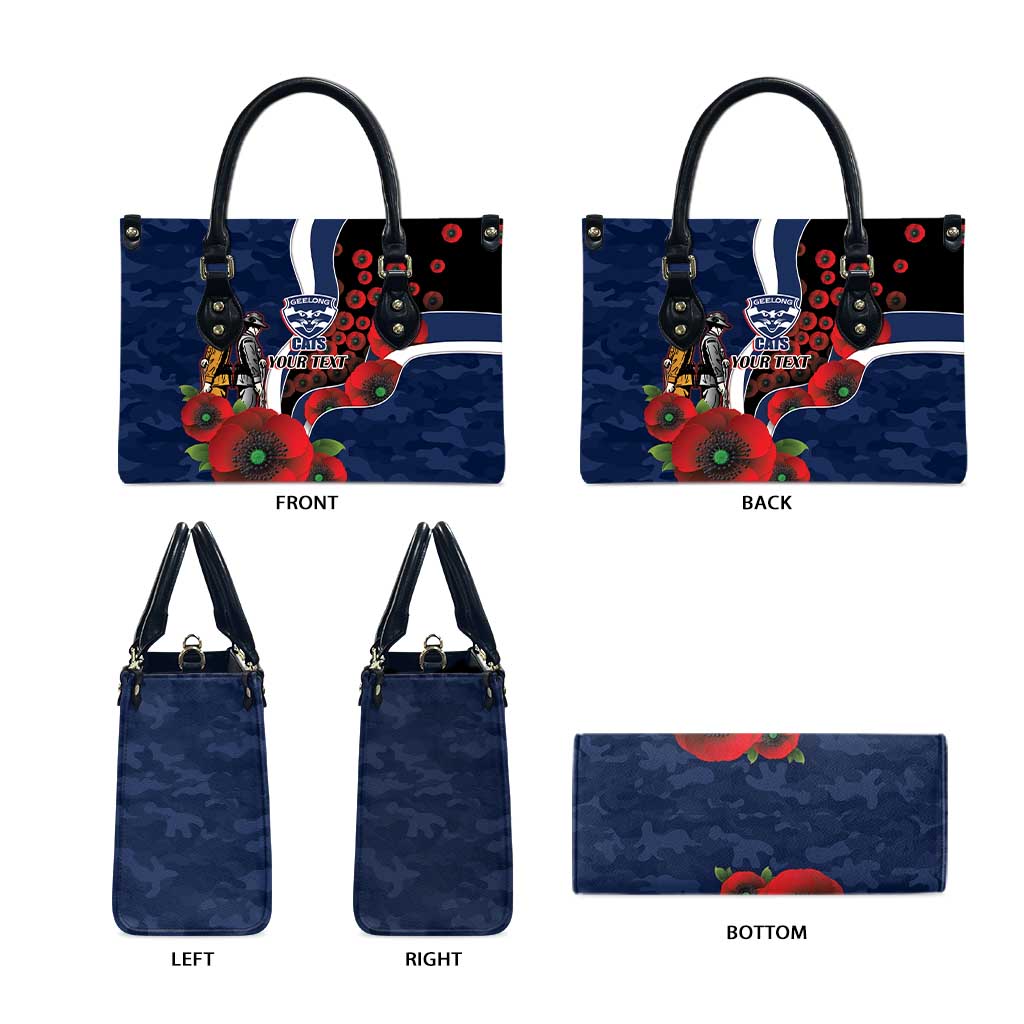 Geelong Cats ANZAC Personalised Leather Bag Lest We Forget Poppy Camo