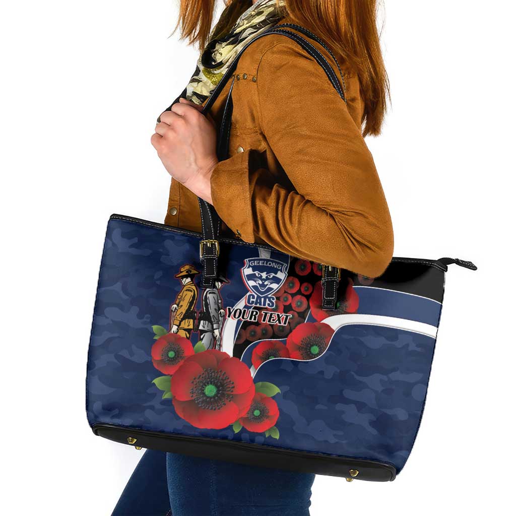 Geelong Cats ANZAC Personalised Leather Tote Bag Lest We Forget Poppy Camo