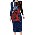 Geelong Cats ANZAC Personalised Long Sleeve Bodycon Dress Lest We Forget Poppy Camo