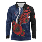 Geelong Cats ANZAC Personalised Long Sleeve Polo Shirt Lest We Forget Poppy Camo