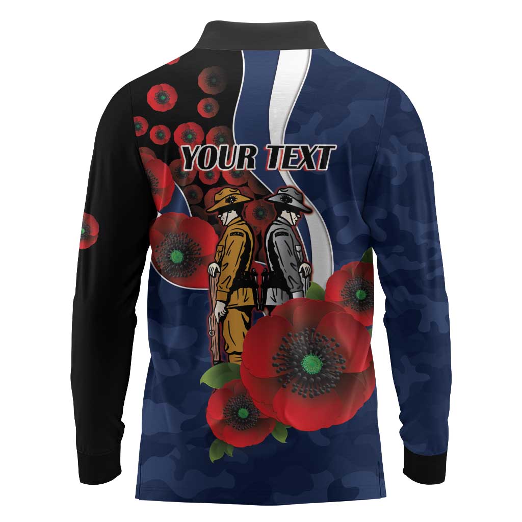 Geelong Cats ANZAC Personalised Long Sleeve Polo Shirt Lest We Forget Poppy Camo