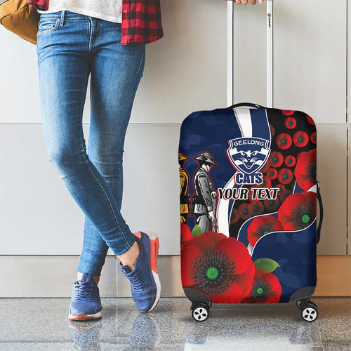 Geelong Cats ANZAC Personalised Luggage Cover Lest We Forget Poppy Camo