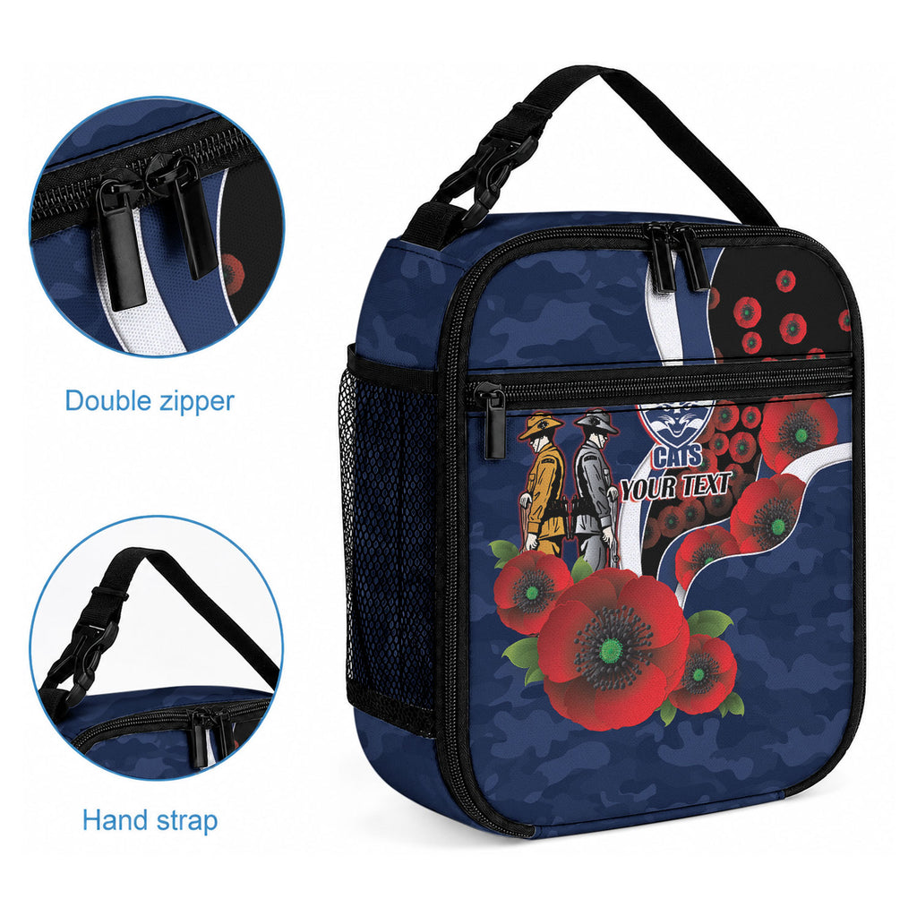 Geelong Cats ANZAC Personalised Lunch Bag Lest We Forget Poppy Camo