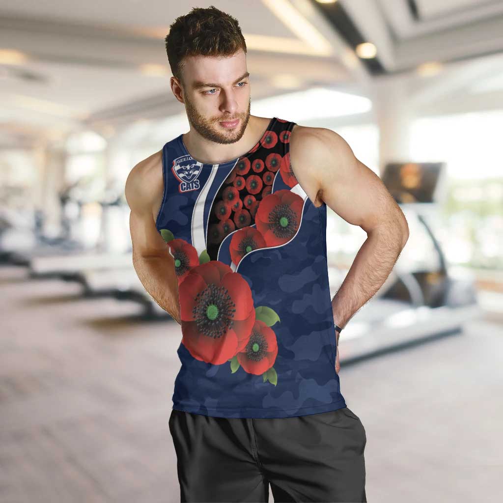 Geelong Cats ANZAC Personalised Men Tank Top Lest We Forget Poppy Camo