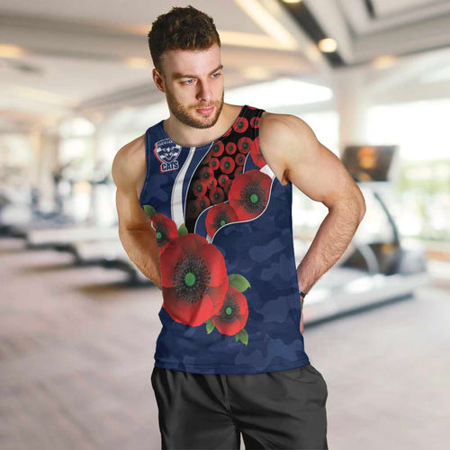 Geelong Cats ANZAC Personalised Men Tank Top Lest We Forget Poppy Camo