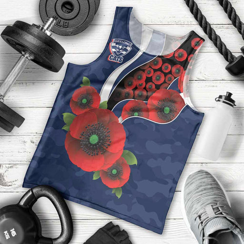 Geelong Cats ANZAC Personalised Men Tank Top Lest We Forget Poppy Camo