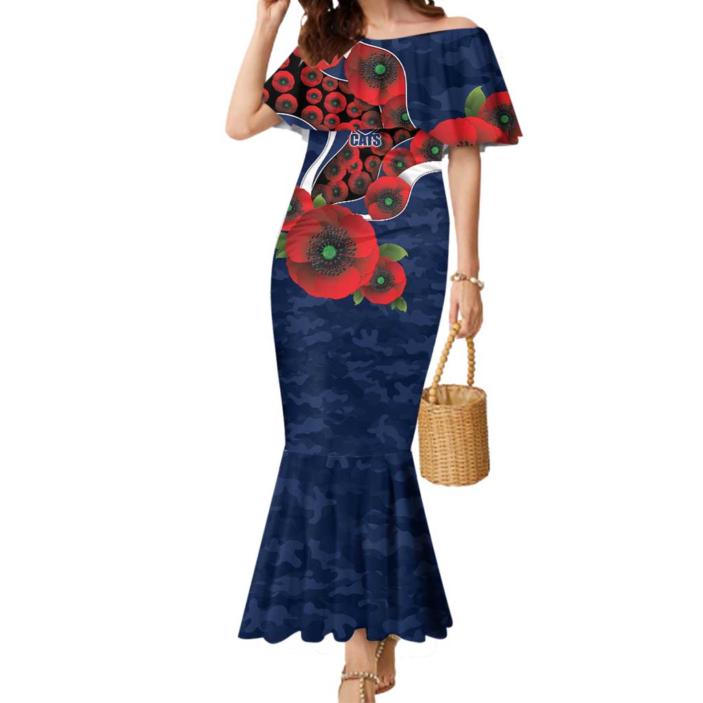 Geelong Cats ANZAC Personalised Mermaid Dress Lest We Forget Poppy Camo