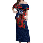 Geelong Cats ANZAC Personalised Off Shoulder Maxi Dress Lest We Forget Poppy Camo