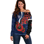 Geelong Cats ANZAC Personalised Off Shoulder Sweater Lest We Forget Poppy Camo