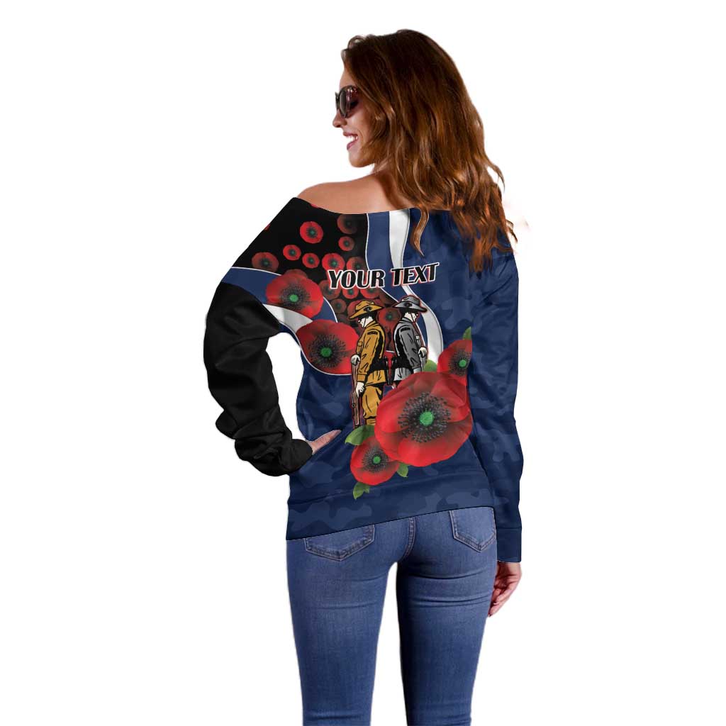Geelong Cats ANZAC Personalised Off Shoulder Sweater Lest We Forget Poppy Camo