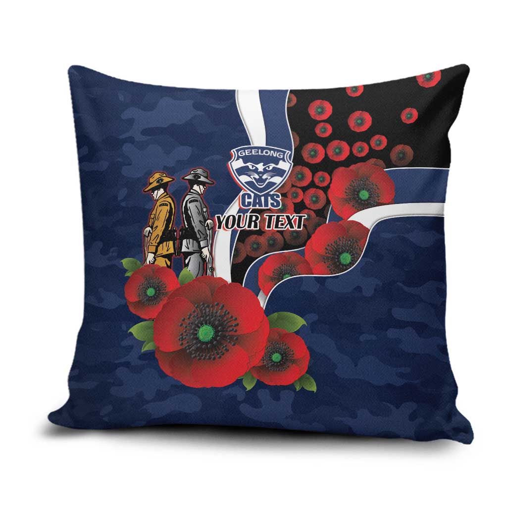 Geelong Cats ANZAC Personalised Pillow Cover Lest We Forget Poppy Camo