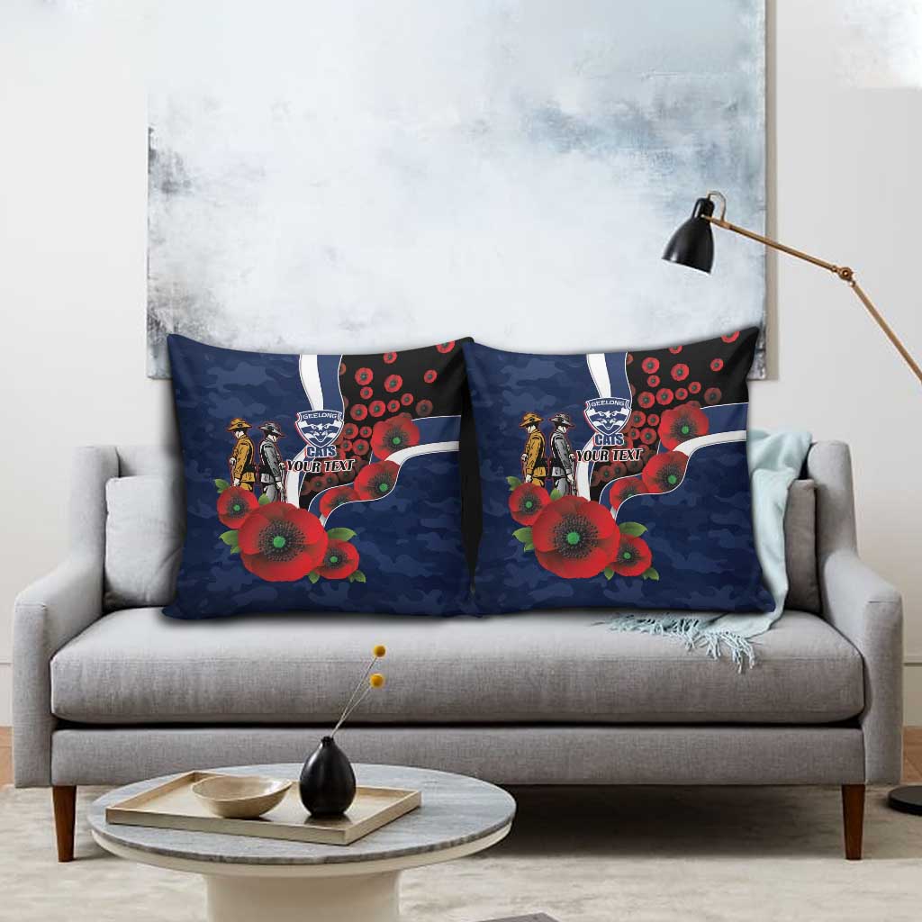 Geelong Cats ANZAC Personalised Pillow Cover Lest We Forget Poppy Camo