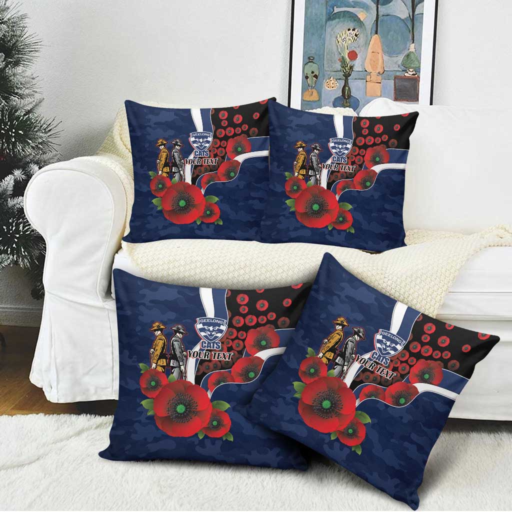 Geelong Cats ANZAC Personalised Pillow Cover Lest We Forget Poppy Camo
