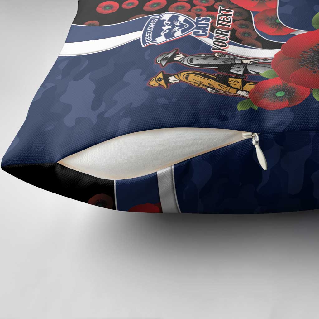 Geelong Cats ANZAC Personalised Pillow Cover Lest We Forget Poppy Camo