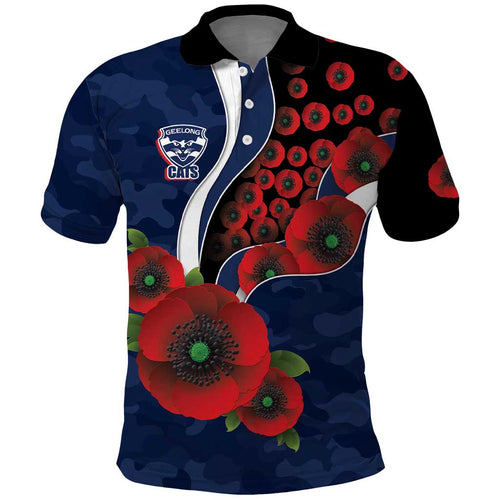 Geelong Cats ANZAC Personalised Polo Shirt Lest We Forget Poppy Camo