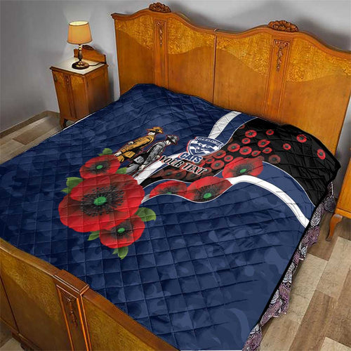 Geelong Cats ANZAC Personalised Quilt Lest We Forget Poppy Camo