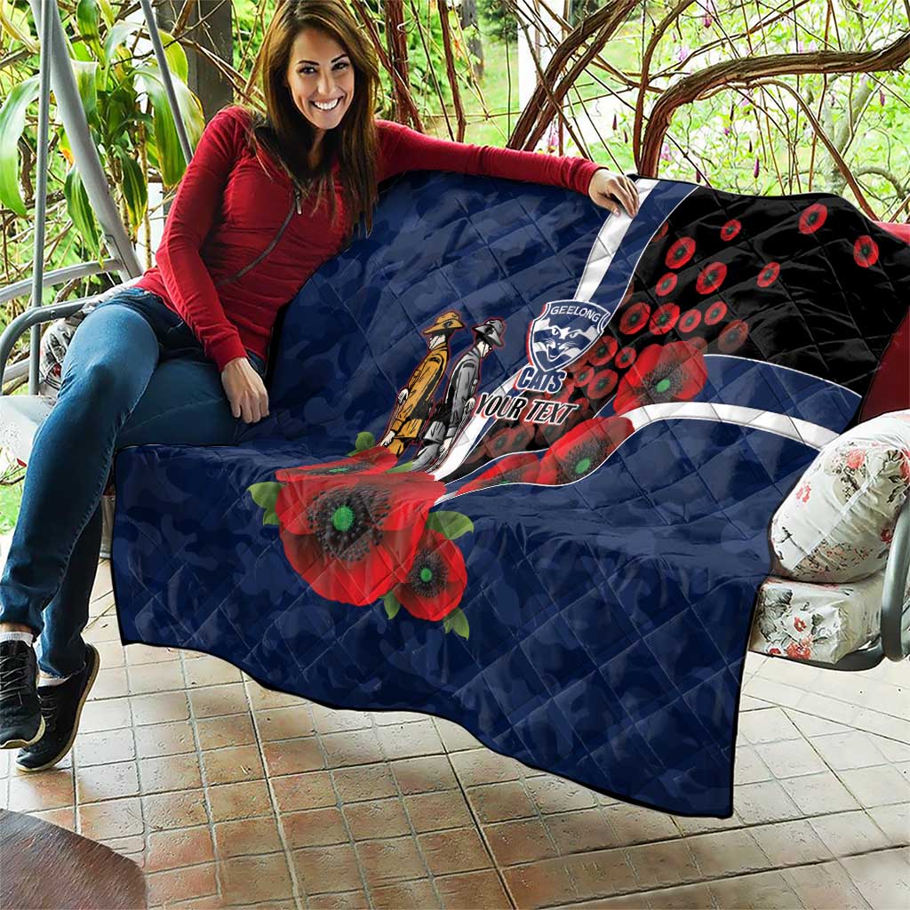 Geelong Cats ANZAC Personalised Quilt Lest We Forget Poppy Camo