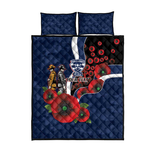 Geelong Cats ANZAC Personalised Quilt Bed Set Lest We Forget Poppy Camo