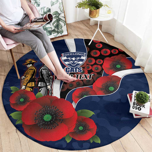 Geelong Cats ANZAC Personalised Round Carpet Lest We Forget Poppy Camo