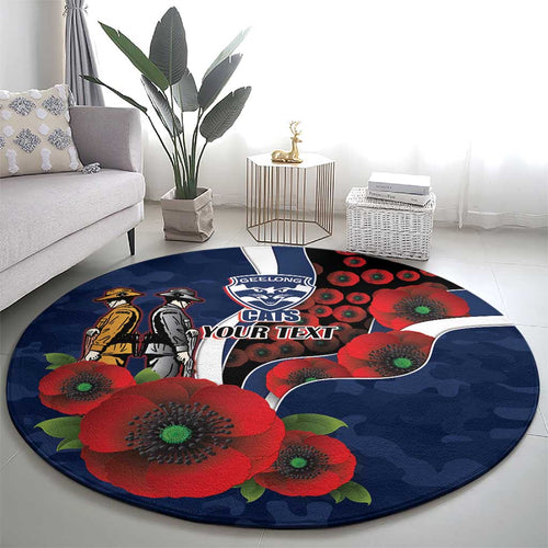 Geelong Cats ANZAC Personalised Round Carpet Lest We Forget Poppy Camo