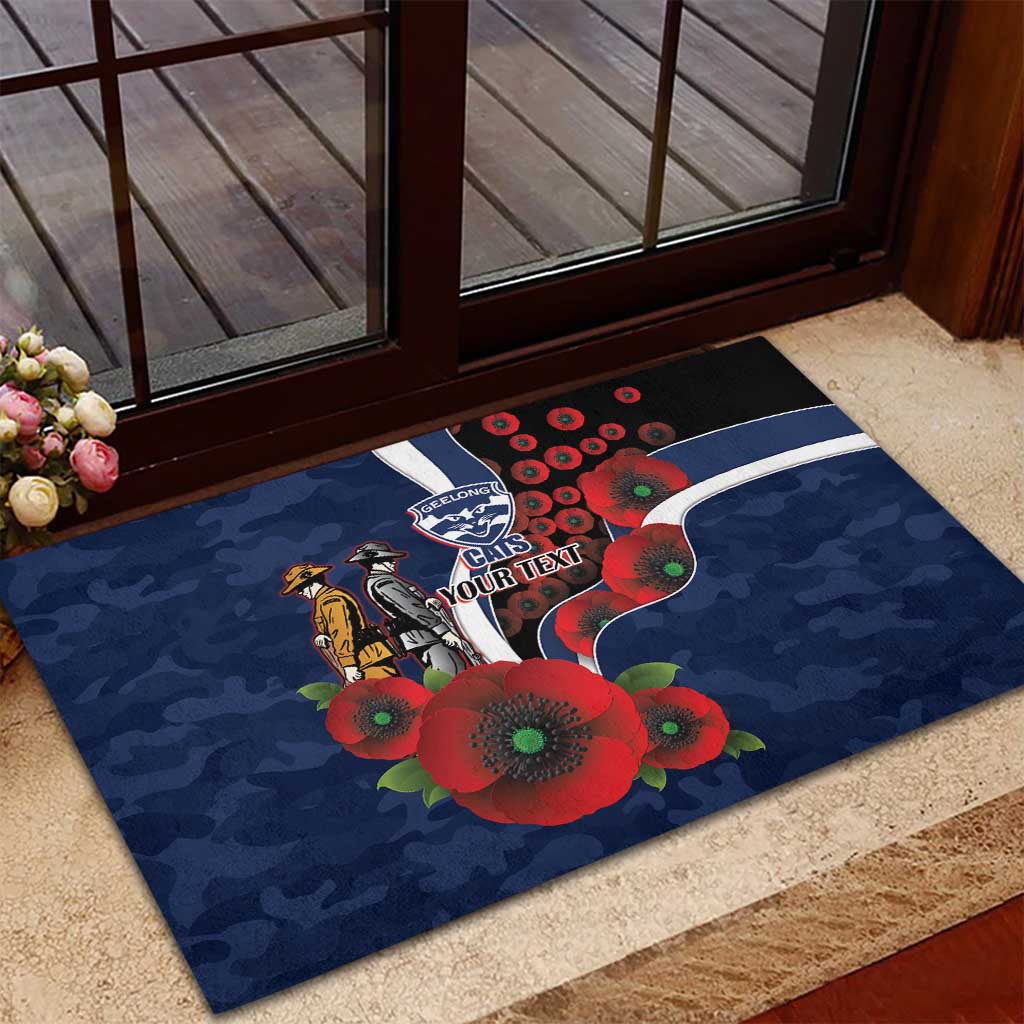 Geelong Cats ANZAC Personalised Rubber Doormat Lest We Forget Poppy Camo