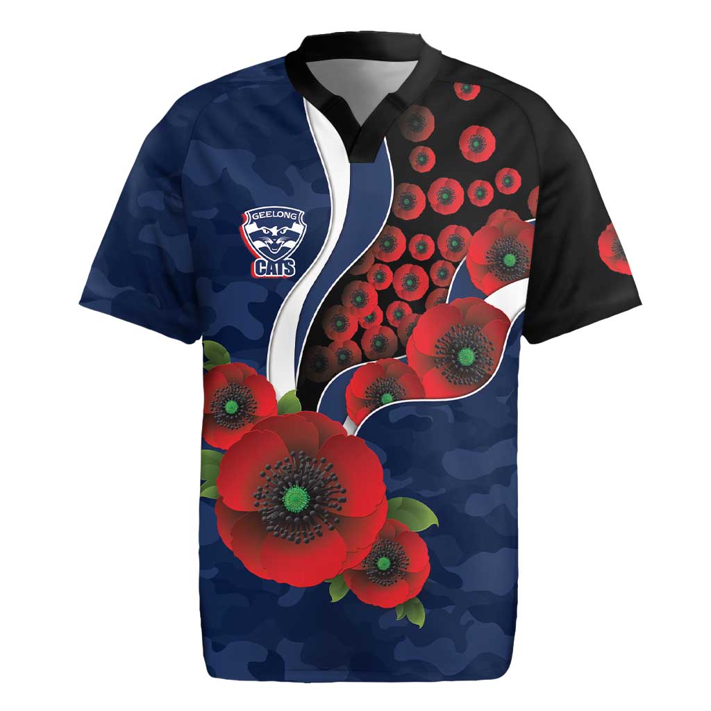 Geelong Cats ANZAC Personalised Rugby Jersey Lest We Forget Poppy Camo