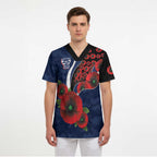 Geelong Cats ANZAC Personalised Scrub Top Lest We Forget Poppy Camo