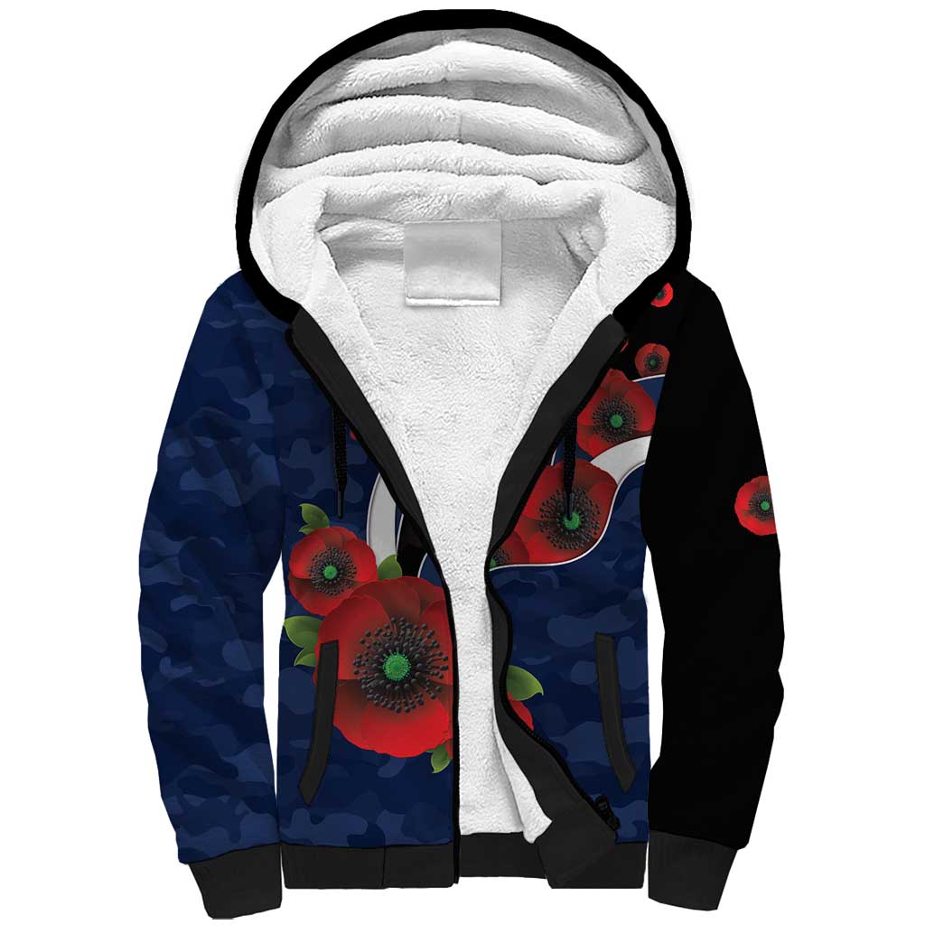 Geelong Cats ANZAC Personalised Sherpa Hoodie Lest We Forget Poppy Camo