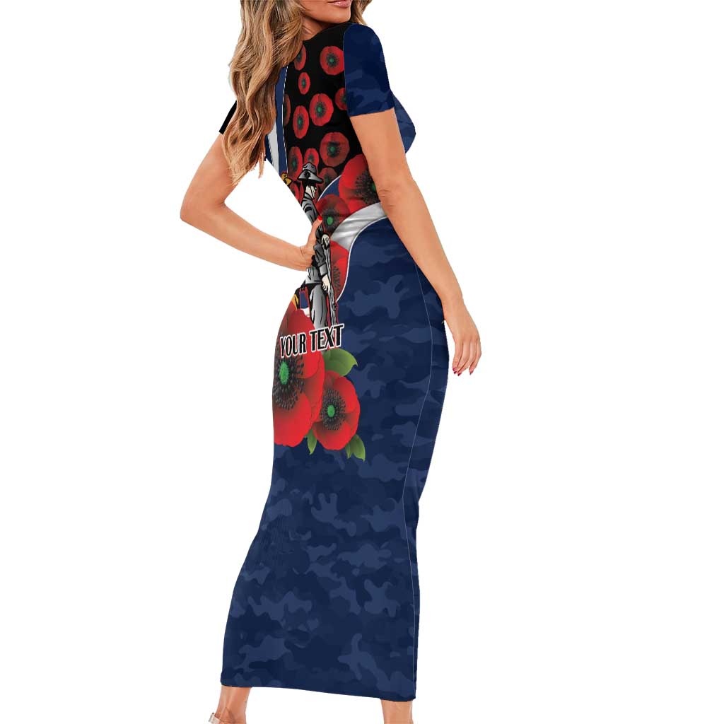Geelong Cats ANZAC Personalised Short Sleeve Bodycon Dress Lest We Forget Poppy Camo