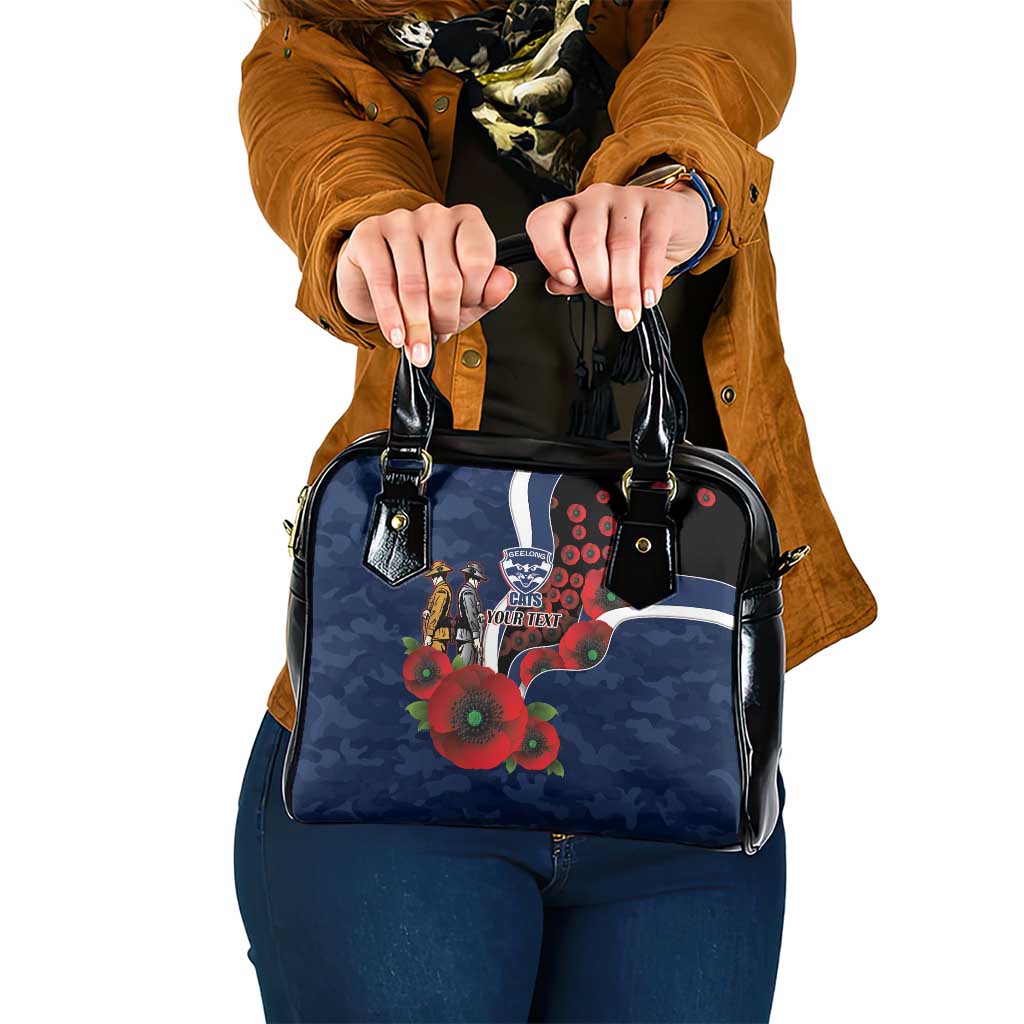 Geelong Cats ANZAC Personalised Shoulder Handbag Lest We Forget Poppy Camo