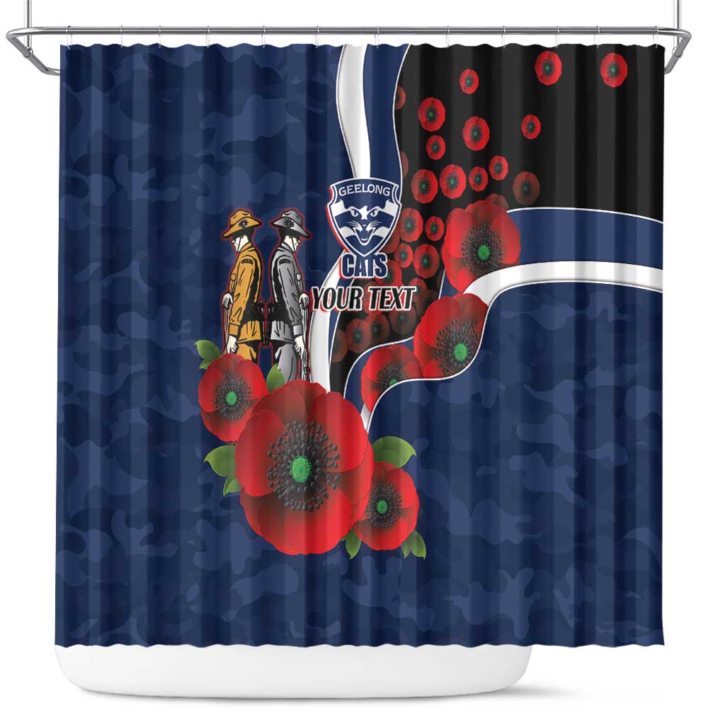 Geelong Cats ANZAC Personalised Shower Curtain Lest We Forget Poppy Camo