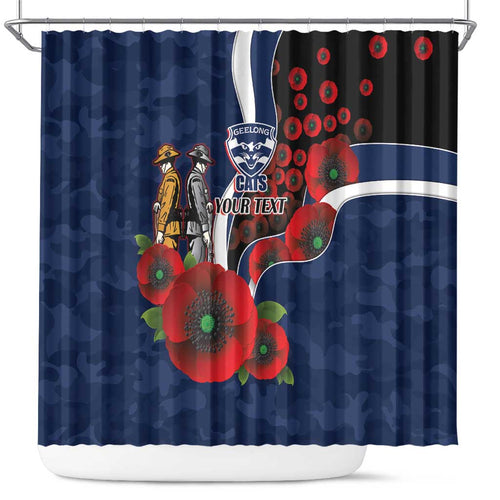Geelong Cats ANZAC Personalised Shower Curtain Lest We Forget Poppy Camo