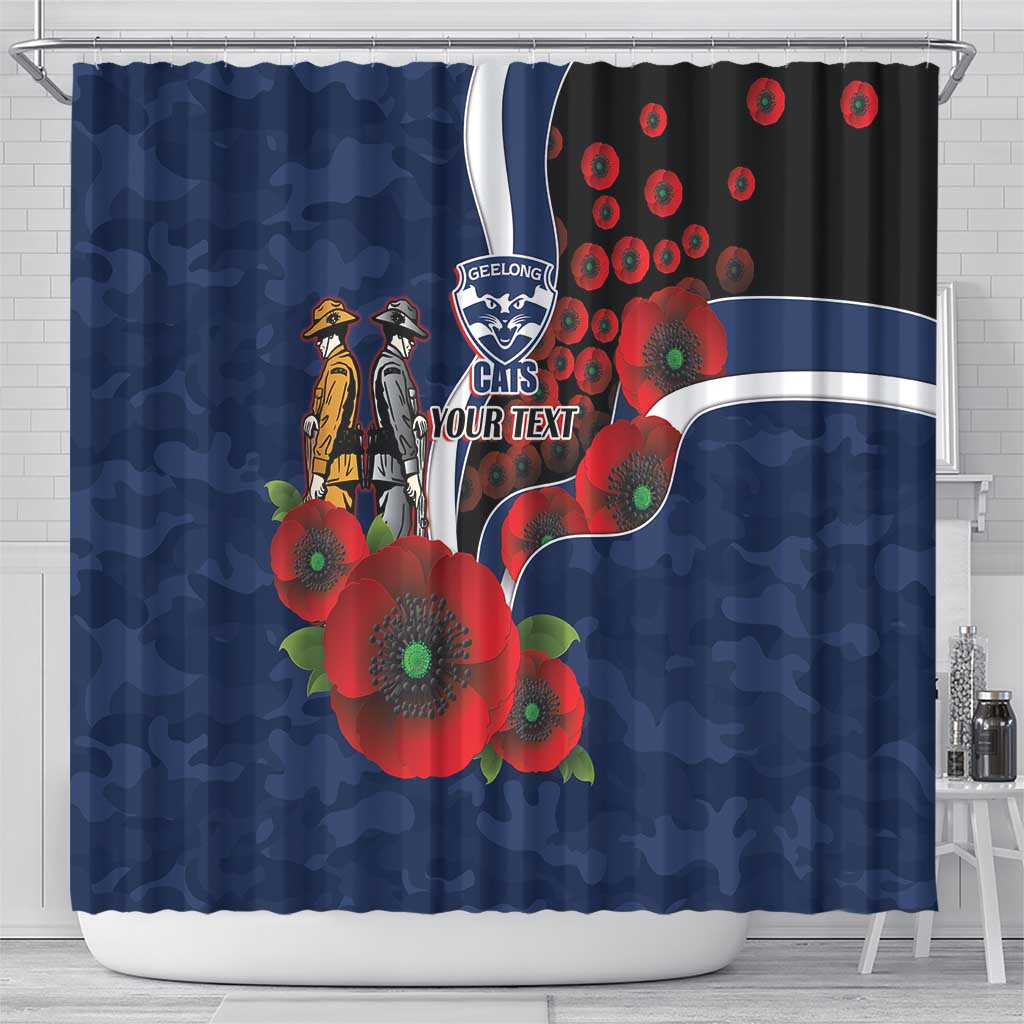 Geelong Cats ANZAC Personalised Shower Curtain Lest We Forget Poppy Camo