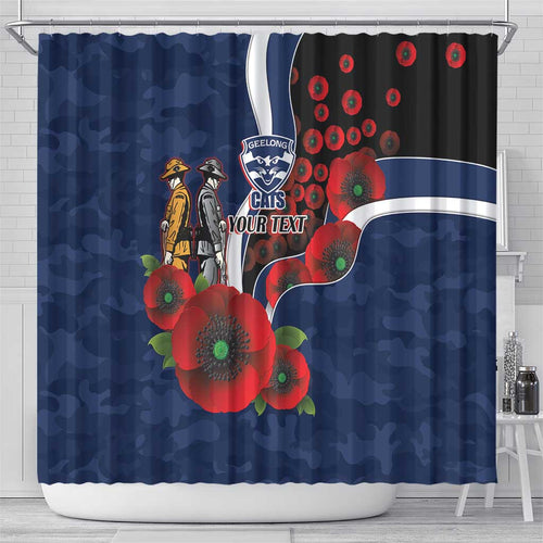 Geelong Cats ANZAC Personalised Shower Curtain Lest We Forget Poppy Camo